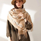 Women's Fashionable Plaid Printed Tassel Shawl Warm Scarf-2