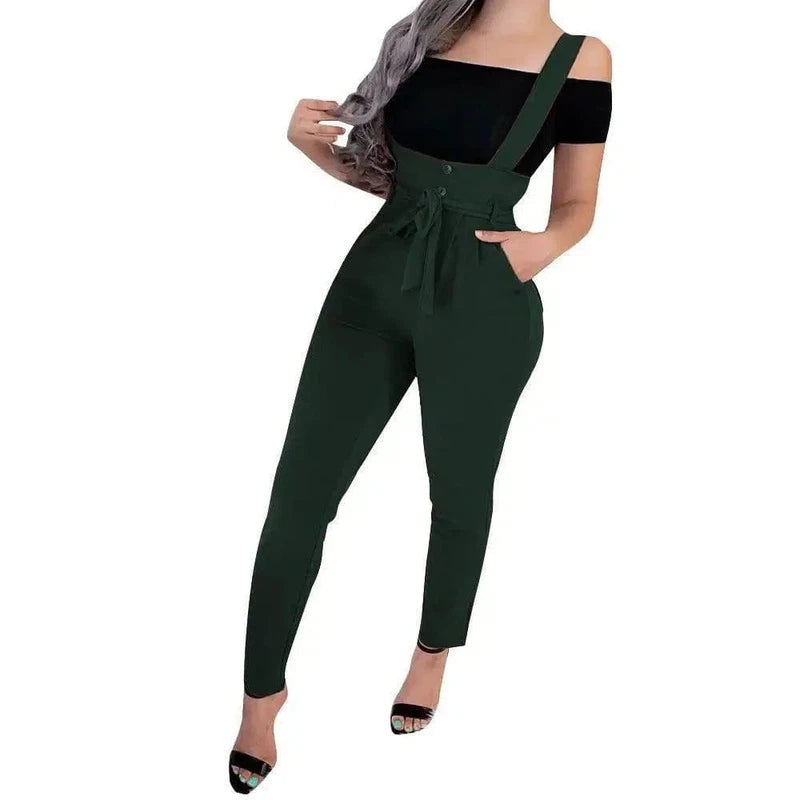 Women's high waist casual jumpsuit suspenders-ForestGreen-29