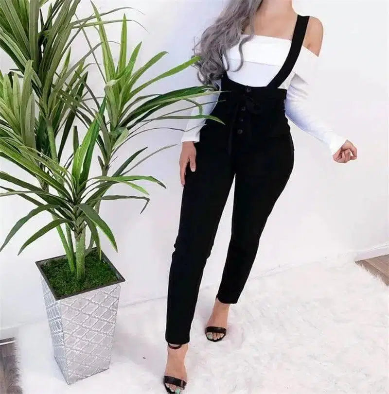 Women's high waist casual jumpsuit suspenders-7