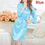 Women's Lingerie Set Ice Silk Robe with Bathrobe-Blue-3