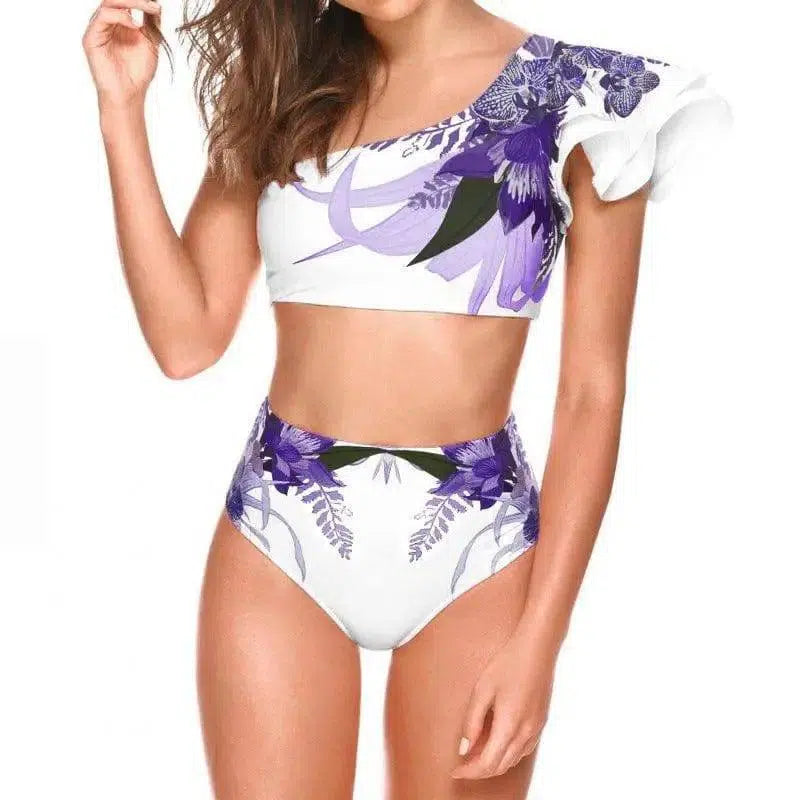 Women's Two-piece Swimwear Floral Print Swimsuit Bikini-Purple-8