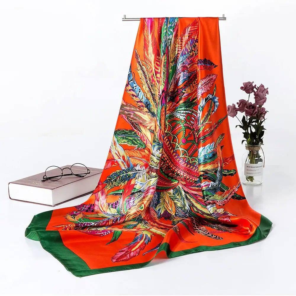 Women's Silk Scarf Multi-functional Small Silk Satin Shawl-Orange-5