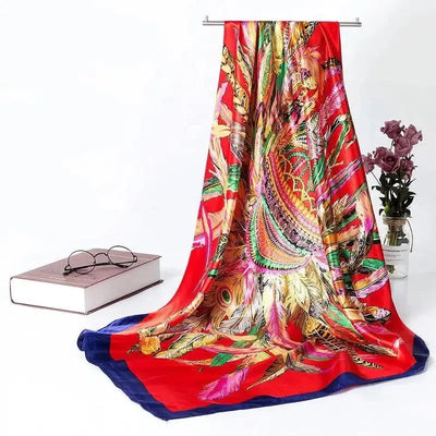 Women's Silk Scarf Multi-functional Small Silk Satin Shawl-Red-6