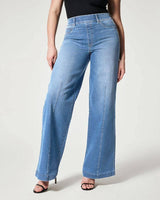 Women's Straight Jeans Mid Waist Wide Leg Pants High Elastic Waist Trousers-Light Blue-4