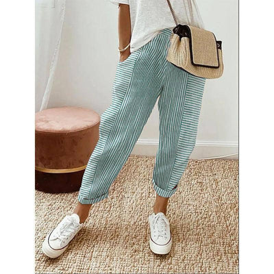 Women's Striped Print Trousers Summer Fashion Casual Loose-Light Green-4