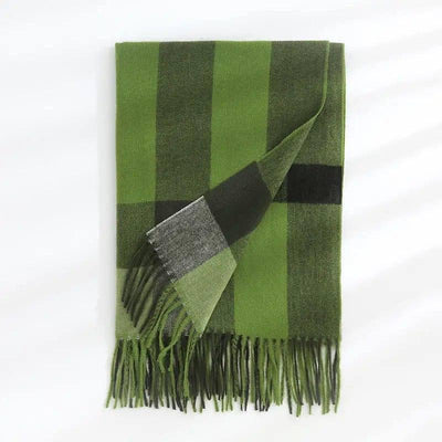 Women's Thickened Warm Cashmere Like Check Printed Scarf-Green-6