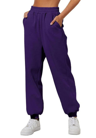 Women's Trousers With Pockets High Waist Loose Jogging Sports Pants Comfortable Casual Sweatshirt Pants-Dark Purple-12