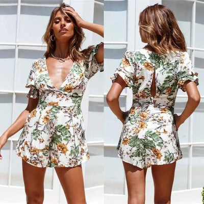 Women's V-neck Floral Waist Slimming Dress-1