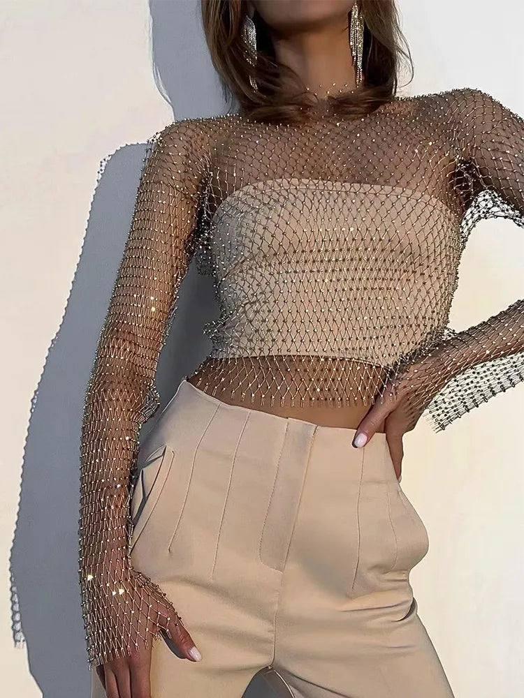 Women Sexy Mesh See Through T Shirt-1