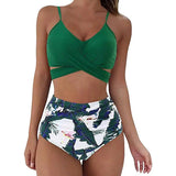 Women Soild Print Bikini Set Push Up Bathing Swimwear-Greenflower-6