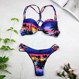 Women Swimwear Leaf Print Bikini Halter Swimsuit-S-4