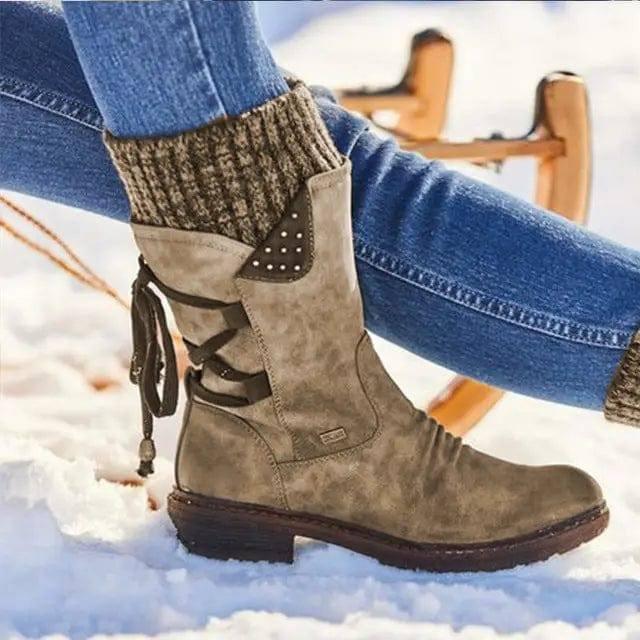 Women Winter Boots Mid-Calf Snow Boots-Khaki-5