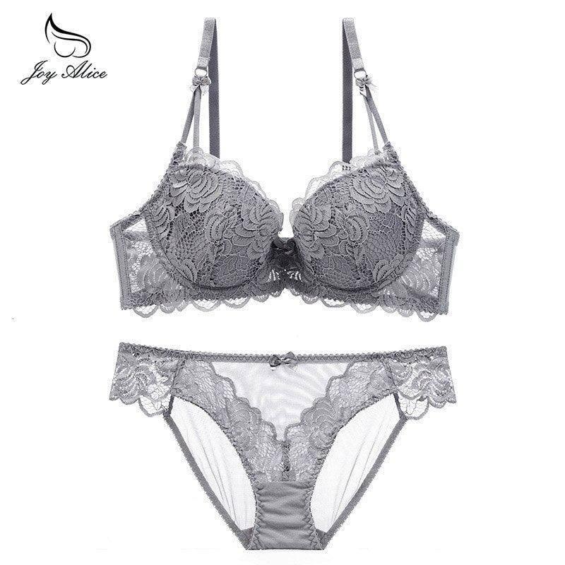 Womens Lace Bra Brief Sets Seamless Push up Bras White Black-6