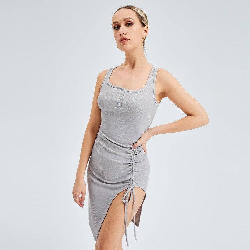 Y2K Thread Dress Tight Skirt To Base Drawing-Grey-1