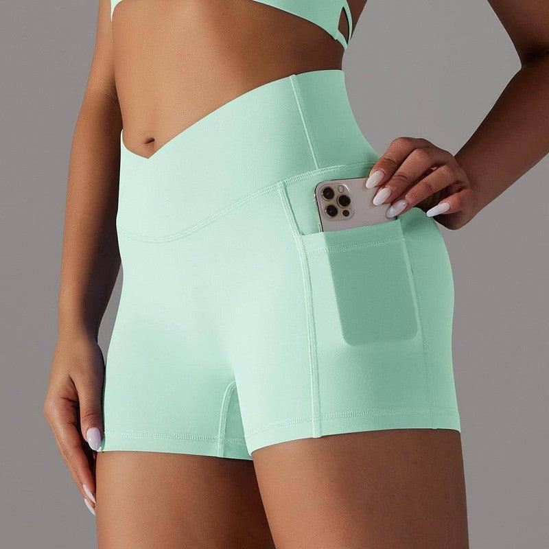 Yoga Shorts With Phone Pocket Design Fitness Sports Pants-XS-13