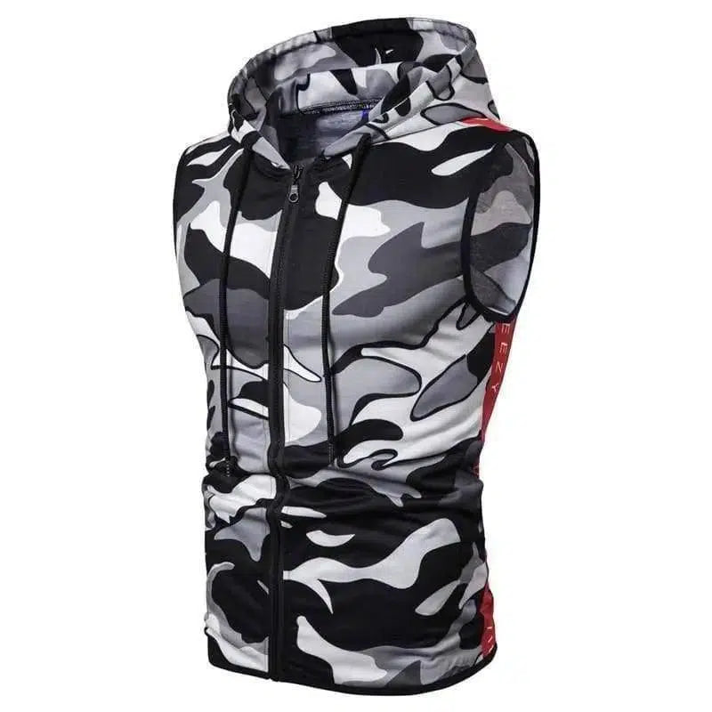 LOVEMI - Lovemi - Zipper Hooded Sleeveless Camouflage Printed