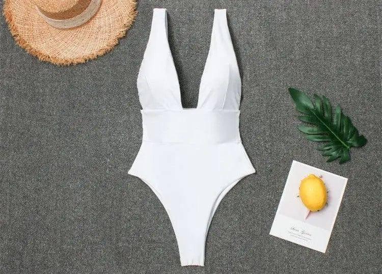 One-piece V-neck, Leak-back And High-waisted Sexy Ladies-White-1