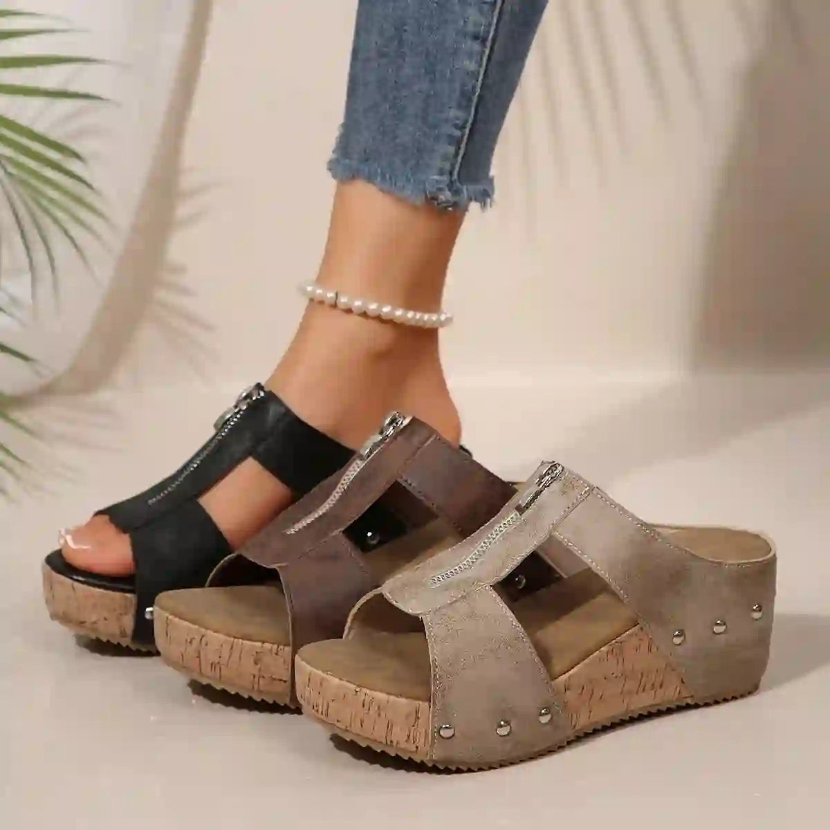 Women’s Platform Peep‑Toe Wedge Slippers