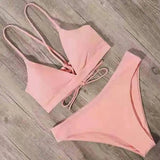 Solid Color Bikini Strappy Swimsuit-Pink-15